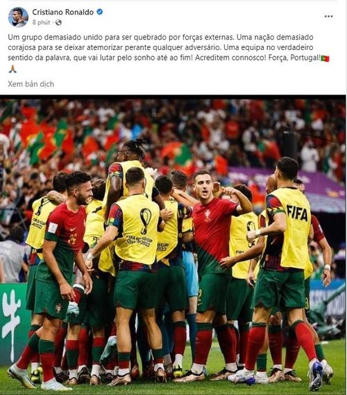 Ronaldo đăng ảnh tập thể Bồ Đào Nha lên trang cá nhân.