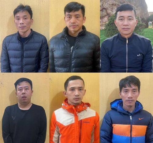 Sáu người trong đường dây cá độ. Ảnh: Công an Bắc Giang.
