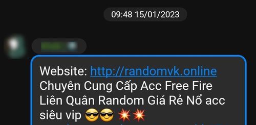 Kẻ xấu gửi tin nhắn quảng cáo trang bán tài khoản game lừa đảo. Ảnh: Ngô Minh Hiếu.