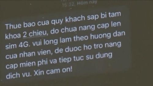 Tin nhắn có tính chất lừa đảo "nâng cấp sim điện thoại" gửi đến người bị hại. (Ảnh chụp màn hình).