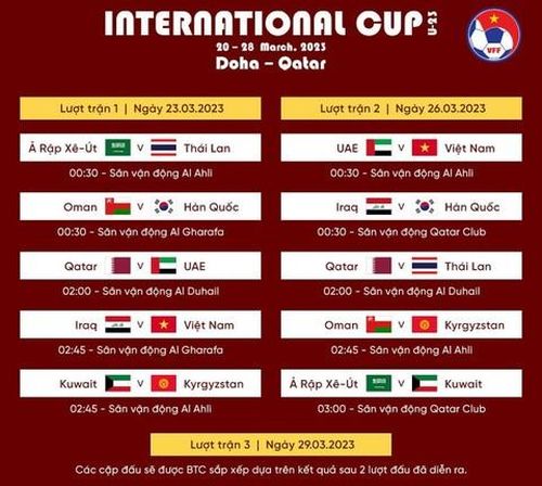 Lịch thi đấu giải quốc tế U-23 Cup - Doha 2023