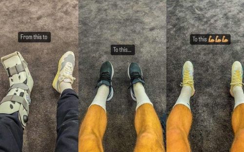 Eriksen đã có thể xỏ giày đinh để tập luyện.
