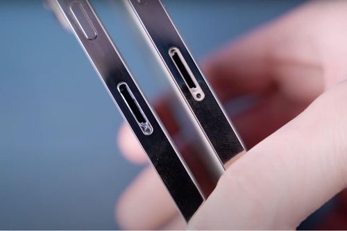  Khe SIM được cắt CNC (bên trái) và khe SIM nguyên bản của Apple (bên phải). Ảnh: Relab. 
