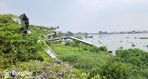 Ngoài cầu Ghềnh cũ bị “xẻ thịt”, một chiếc sà lan tang vật cũng đã bị cắt nhỏ đem đi bán. Tại hiện trường không còn dấu vết của sà lan