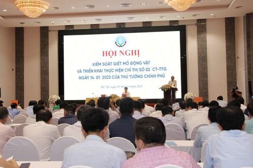 Hội nghị Kiểm soát giết mổ động vật và Triển khai thực hiện Chỉ thị số 02/CT-TTg của Thủ tướng Chính phủ. Ảnh: Bích Hồng/BNEWS/TTXVN