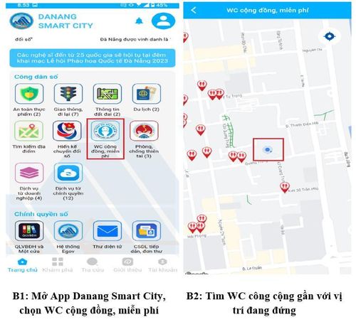 app Danang Smart City tích hợp sẵn chức năng chỉ đường cho người dùng dễ dàng tìm đếm địa chỉ nhà vệ sinh gần nhất.
