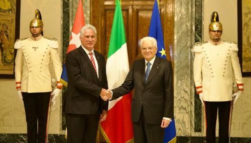 Tổng thống Cuba và người đồng cấp Italy Sergio Mattarella. Ảnh: @PresidenciaCuba.