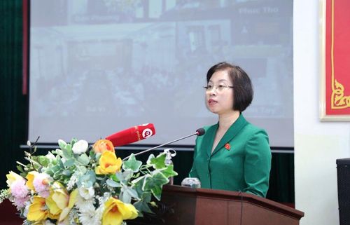 Phó Trưởng đoàn chuyên trách Đoàn đại biểu Quốc hội TP Hà Nội Phạm Thị Thanh Mai tiếp thu ý kiến cử tri và làm rõ một số vấn đề cử tri quan tâm.
