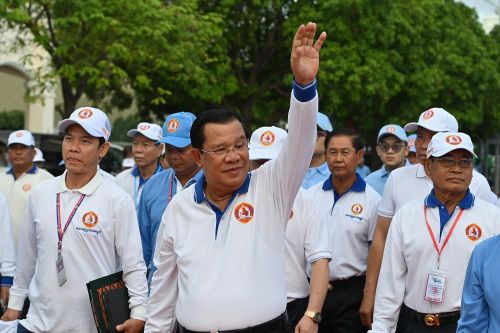 Thủ tướng Hun Sen trong buổi khởi động chiến dịch tranh cử của đảng Nhân dân Campuchia (CPP) ngày 1/7 tại Phnom Penh. (Nguồn: AFP)