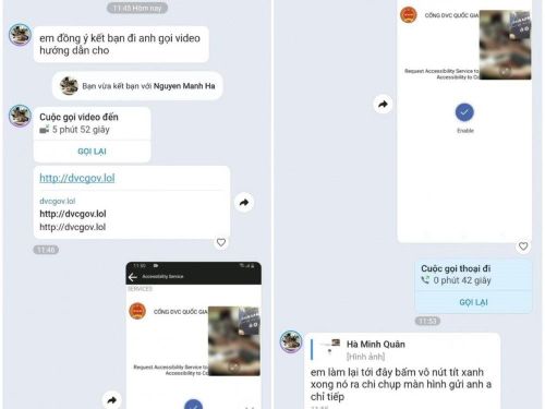 Hình ảnh đối tượng mạo danh hướng dẫn nạn nhân kích vào đường link và cài đặt App để thực hiện hành vi lừa đảo chiếm đoạt tài sản.