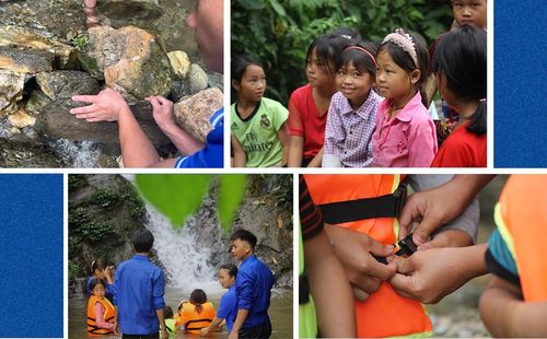 Trẻ em háo hức tham gia những buổi học bơi đầu tiên.