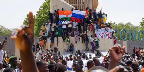 Biểu tình ủng hộ Tướng Abdourahamane Tiani, trước tòa nhà Quốc hội ở Niamey, Niger, ngày 30/7/2023
