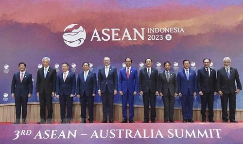 Thủ tướng Phạm Minh Chính và các Trưởng đoàn dự Hội nghị Cấp cao ASEAN-Australia lần thứ 3. (Ảnh: Dương Giang/TTXVN)