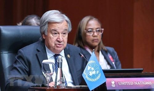 Tổng thư ký Liên hợp quốc Antonio Guterres phát biểu. (Ảnh: Dương Giang/TTXVN)
