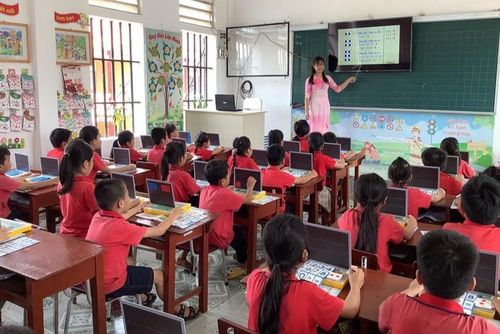 Lớp học của Trường Tiểu học thị trấn Rạng Đông (Nghĩa Hưng, Nam Định). Ảnh: NTCC