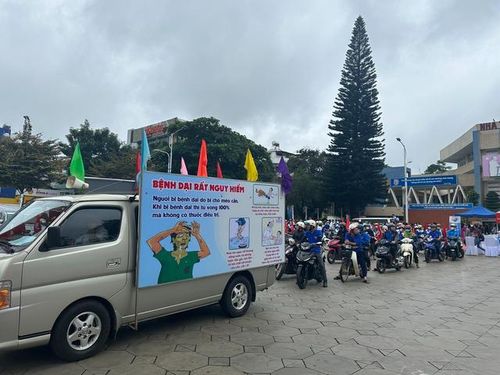 Đoàn diễu hành trên đường phố tuyên truyền thông tin phòng chống bệnh dại.