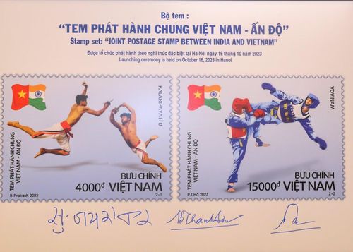 Hình ảnh bộ tem bưu chính “Tem phát hành chung Việt Nam - Ấn Độ” được phát hành sáng nay, 16-10. Ảnh TH