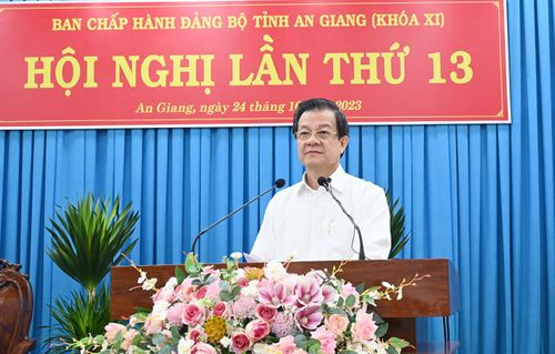 Ủy viên Ban Chấp hành Trung ương Đảng, Bí thư Tỉnh ủy An Giang Lê Hồng Quang phát biểu kết luận hội nghị