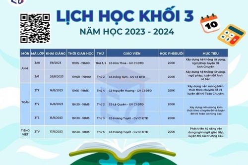 Lịch học thêm khối 3 tại một trung tâm trên địa bàn Hà Nội