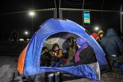 Người di cư trú trong lều tạm ở làng Kelebija, biên giới Serbia-Hungary. Ảnh: AFP/TTXVN