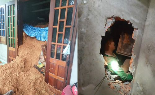 Đất đá sạt lở khiến bà Tiên bị vùi trong đống đổ nát. Ảnh CACC