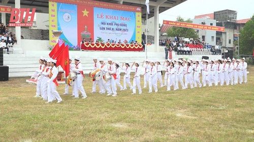 Phần diễu hành của các đoàn tham gia Hội khỏe Phù Đổng huyện Vĩnh Lộc.
