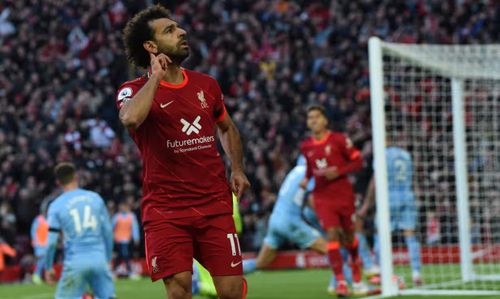 Mohamed Salah ăn mừng sau khi ghi bàn vào lưới Manchester City tại Anfield