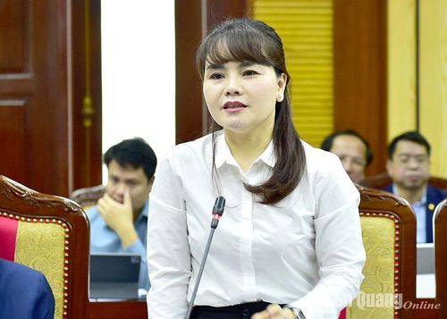 Bí thư Huyện ủy Sơn Dương Nguyễn Thị Thanh Huyền phát biểu ý kiến tại hội nghị.