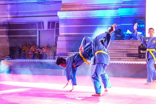 Võ sinh Vovinam biểu diễn đòn chân đẹp mắt