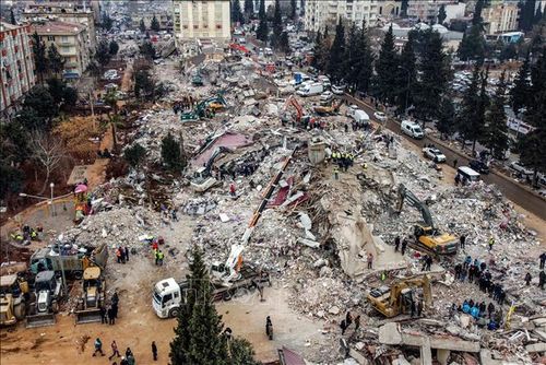 Cảnh đổ nát sau trận động đất tại Kahramanmaras, Thổ Nhĩ Kỳ, ngày 10/2/2023. Ảnh: AFP/ TTXVN