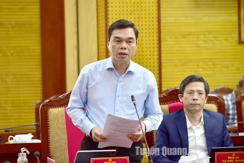 Đồng chí Trưởng Ban Tổ chức Tỉnh ủy Ma Thế Hồng phát biểu thảo luận tại hội nghị.