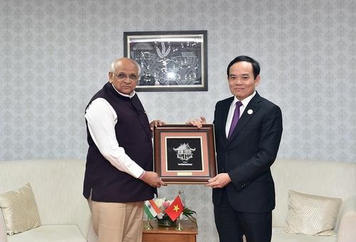 Phó Thủ tướng Chính phủ Trần Lưu Quang tiếp Thủ hiến Bang Gurajat Bhupendra Patel - Ảnh: VGP/Hải Minh
