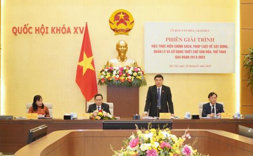 Phiên giải trình “Việc thực hiện chính sách, pháp luật về xây dựng, quản lý và sử dụng thiết chế văn hóa, thể thao giai đoạn 2013 - 2023”. Ảnh: VIẾT CHUNG