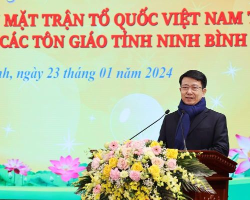 Giám mục Kiều Công Tùng, Giám mục Giáo phận Phát Diệm phát biểu tại buổi gặp mặt, giao lưu.