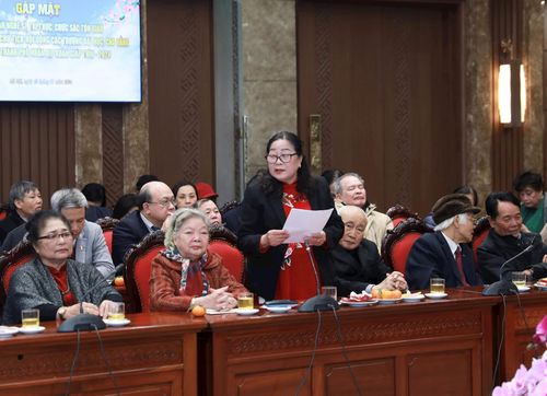 Phó Chủ tịch Ủy ban Đoàn kết Công giáo thành phố Hà Nội Nguyễn Thị Thái phát biểu tại hội nghị.