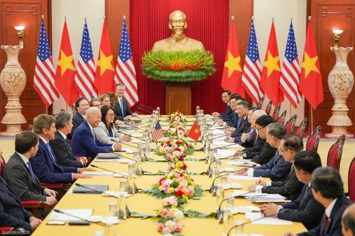 Tổng Bí thư Nguyễn Phú Trọng và Tổng thống Mỹ Joe Biden hội đàm tại trụ sở Văn phòng Trung ương Đảng, ngày 10/9/2023. (Nguồn: TTXVN)