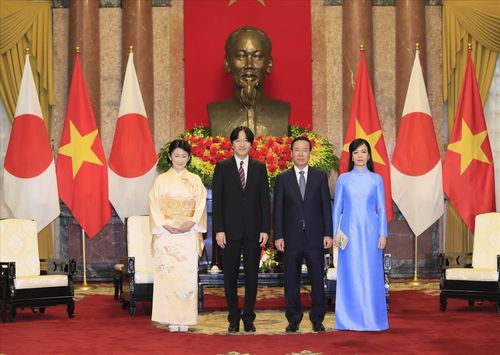 Chủ tịch nước Võ Văn Thưởng và Phu nhân tiếp Hoàng Thái tử Nhật Bản Akishino và Công nương, ngày 22/9/2023. Ảnh: TTXVN