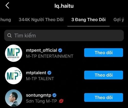 Sơn Tùng từng nằm trong danh sách follow của Hải Tú.