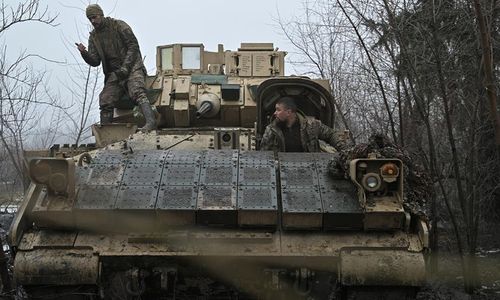 Thiết giáp Ukraine tại vị trí gần Avdeevka hôm 11/2.Ảnh: AFP