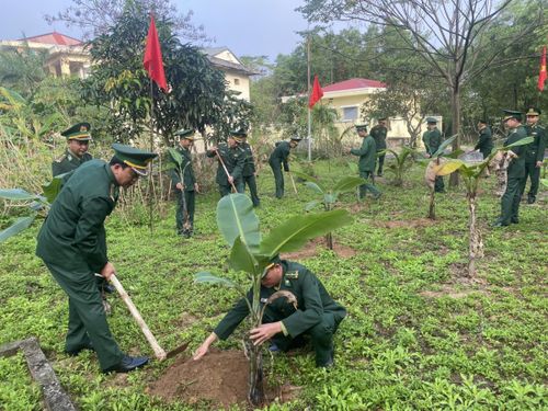Cán bộ, chiến sĩ BĐBP Quảng Bình phối hợp với cấp ủy, chính quyền địa phương trồng cây xanh hưởng ứng “Tết trồng cây đời đời nhớ ơn Bác Hồ” Xuân Giáp Thìn 2024. Ảnh: Phùng Hiếu