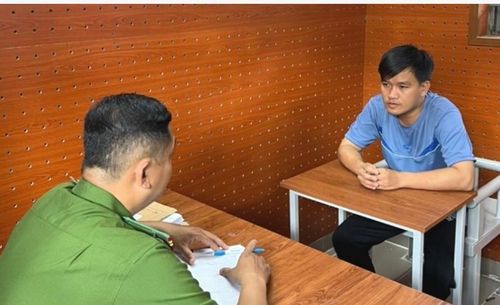 Đối tượng Huỳnh Thành Luân tại cơ quan Công an.