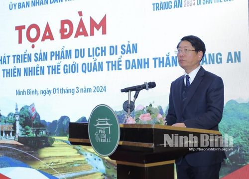 Phó Chủ tịch UBND tỉnh Ninh Bình Trần Song Tùng phát biểu khai mạc tọa đàm. Ảnh nguồn: Báo Ninh Bình