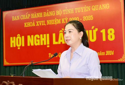 Đồng chí Lê Thị Kim Dung, Phó Bí thư Thường trực Tỉnh ủy, Chủ tịch HĐND tỉnh trình bày Báo cáo tại hội nghị.