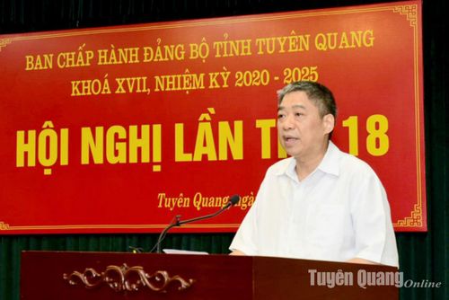 Đồng chí Chủ nhiệm Ủy ban Kiểm tra Tỉnh ủy Nguyễn Hồng Trang trình bày báo cáo tại hội nghị.