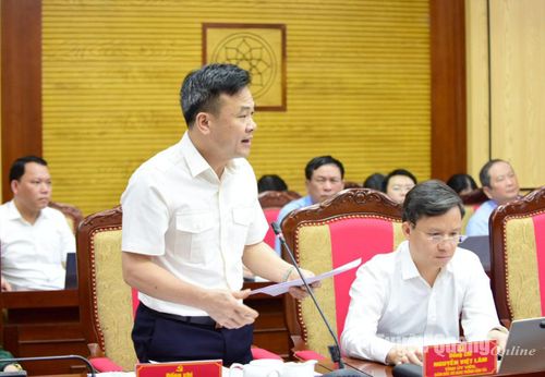 Cục trưởng Cục Thuế tỉnh Trương Thế Hùng phát biểu thảo luận tại hội nghị.