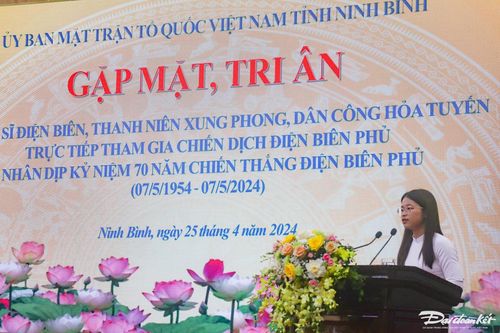 Em Lương Thu Hằng đại diện cho thế hệ trẻ Ninh Bình chia sẻ cảm xúc tại buổi gặp mặt. Ảnh: Đình Minh