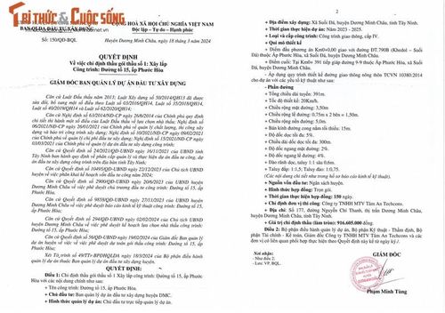 Quyết định số 150 ngày 18/3/2024 của BQL Dự án Đầu tư Xây dựng huyện Dương Minh Châu chỉ định trúng thầu cho Công ty Tâm An Techcons