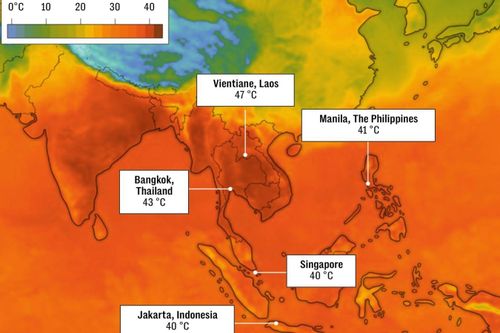  Nhiệt độ thời tiết nắng nóng tại một số khu vực Đông Nam Á hôm 30/4. Ảnh: Windy, Accuweather. 