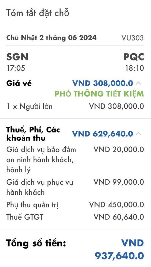 Khoản phụ thu quản trị còn đắt hơn cả giá vé chặng TP.HCM - Phú Quốc ngày 2/6.