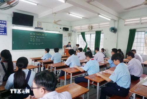Mỗi phòng thi được bố trí tối đa 24 thí sinh. (Ảnh: Thu Hoài/TTXVN)